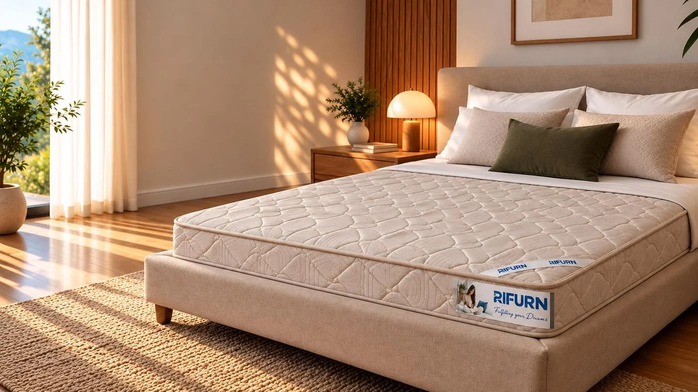 Rifurn PU Plus orthopaedic mattress in a bedroom